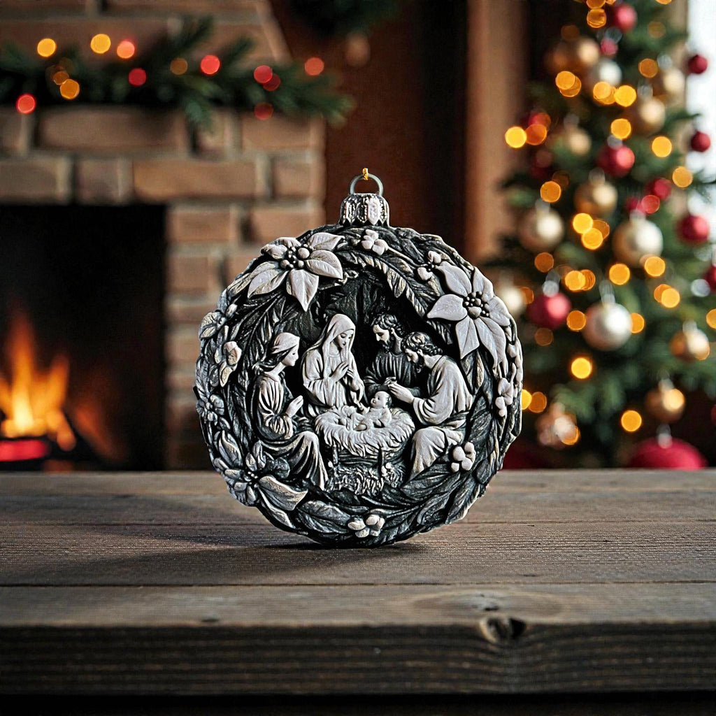 Nativity Christmas Ornament Holy Family Decoration Religious Display Modern Scene Tree Hanging Gift Christian Holiday Minimalist Design