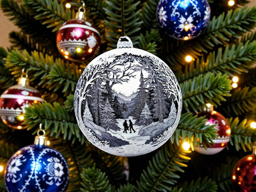 Hand in Hand Ornament Christmas Village Display Snow Landscape Mountain Cottage Illuminated Windows Christmas Tree Decoration Holiday Bauble Festive Home Decor Pine Trees Snow Covered Landscape Traditional Design Premium Quality 3D Printed