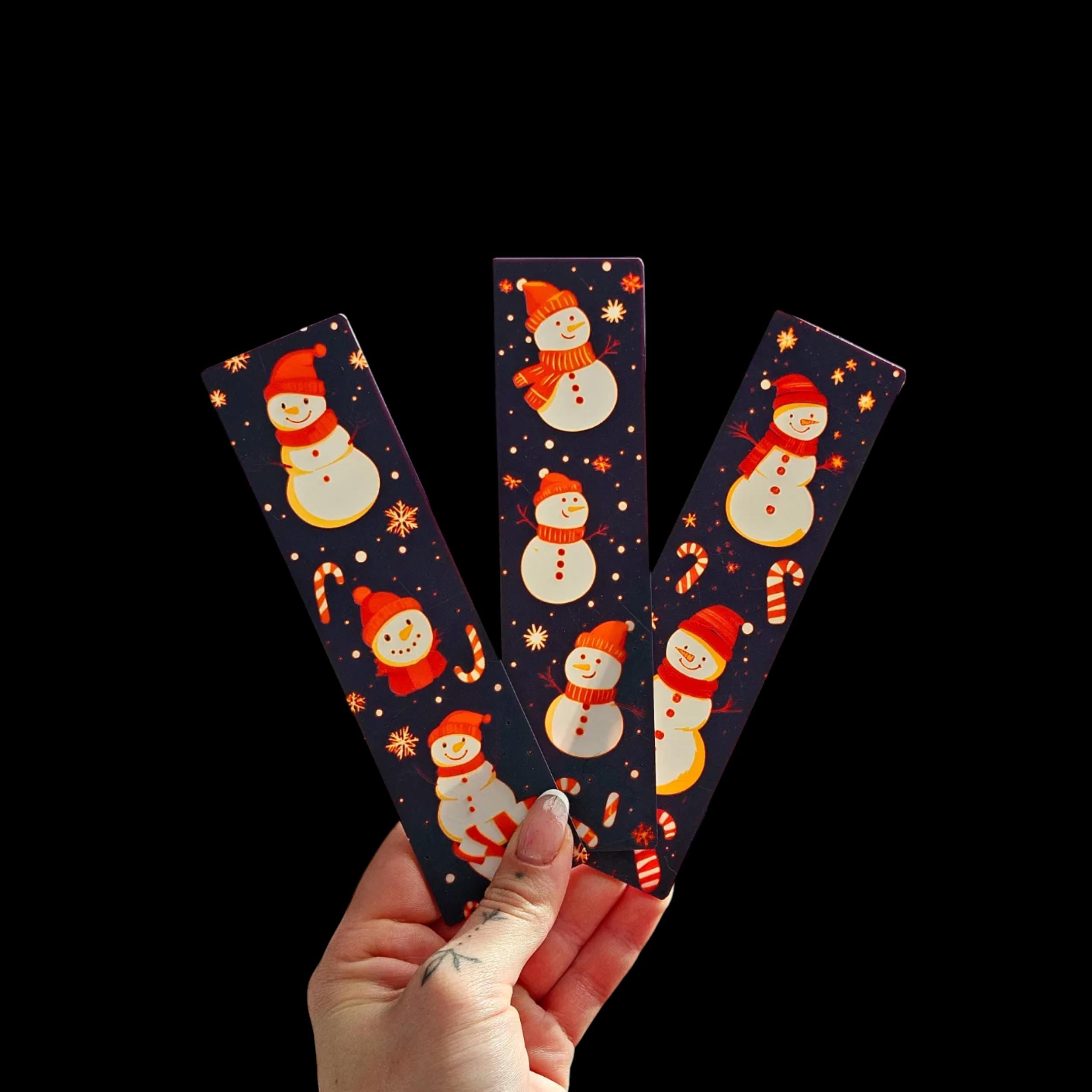 Christmas Snowman Bookmark Winter Reading Accessory Set 3d Printed Design Red White Black