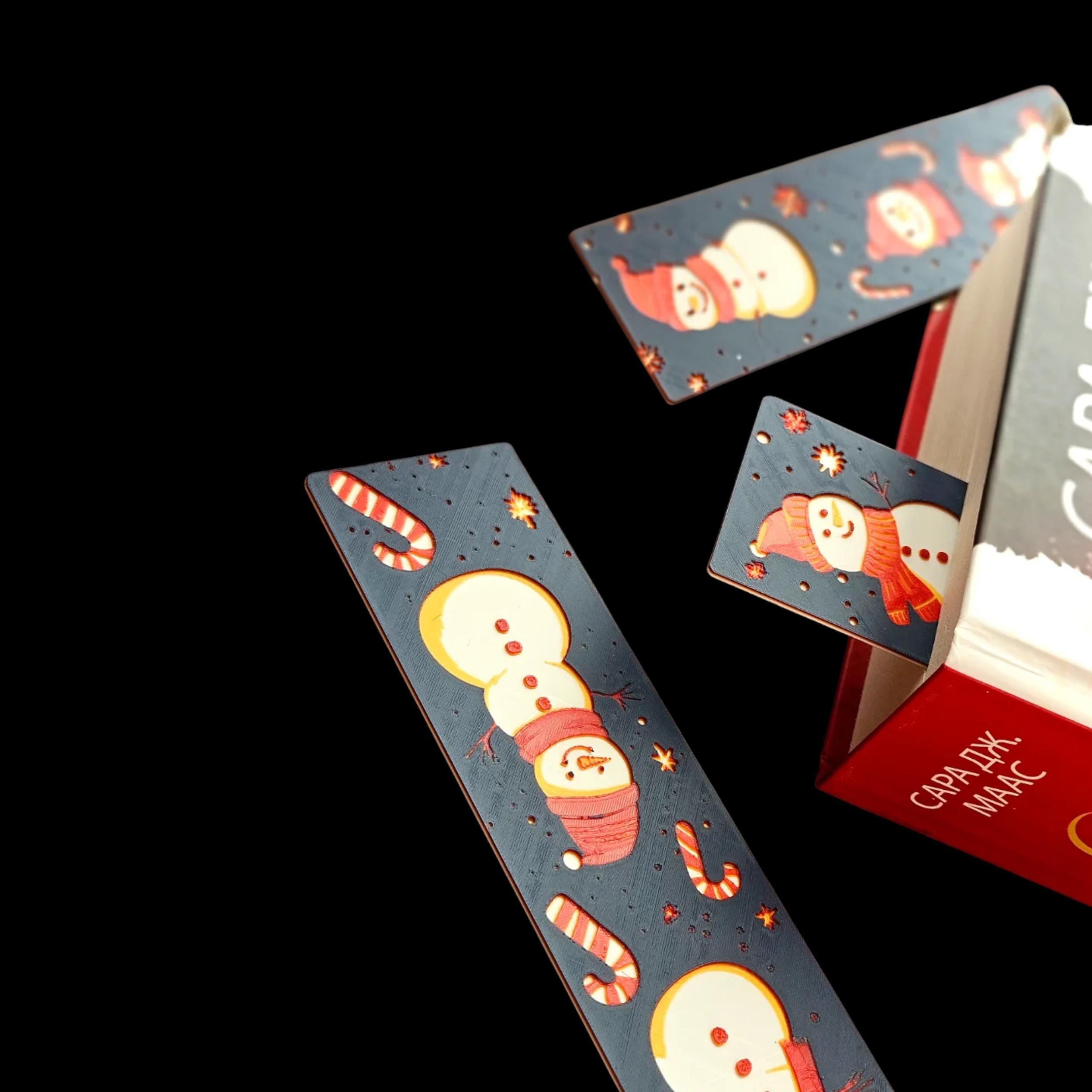 Christmas Snowman Bookmark Winter Reading Accessory Set 3d Printed Design Red White Black