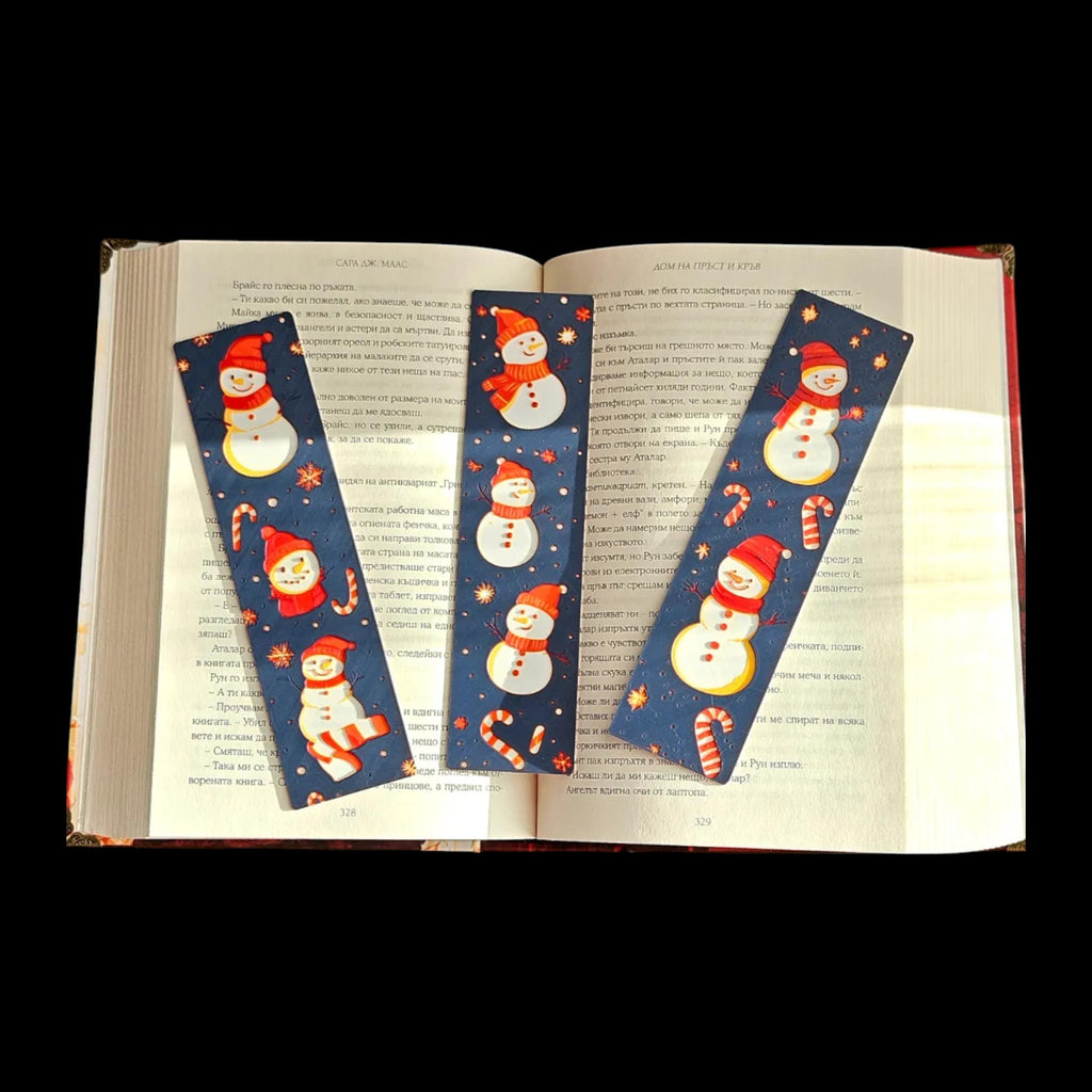 Christmas Snowman Bookmark Winter Reading Accessory Set 3d Printed Design Red White Black