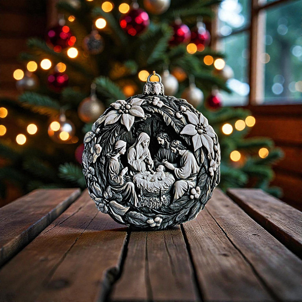 Nativity Christmas Ornament Holy Family Decoration Religious Display Modern Scene Tree Hanging Gift Christian Holiday Minimalist Design