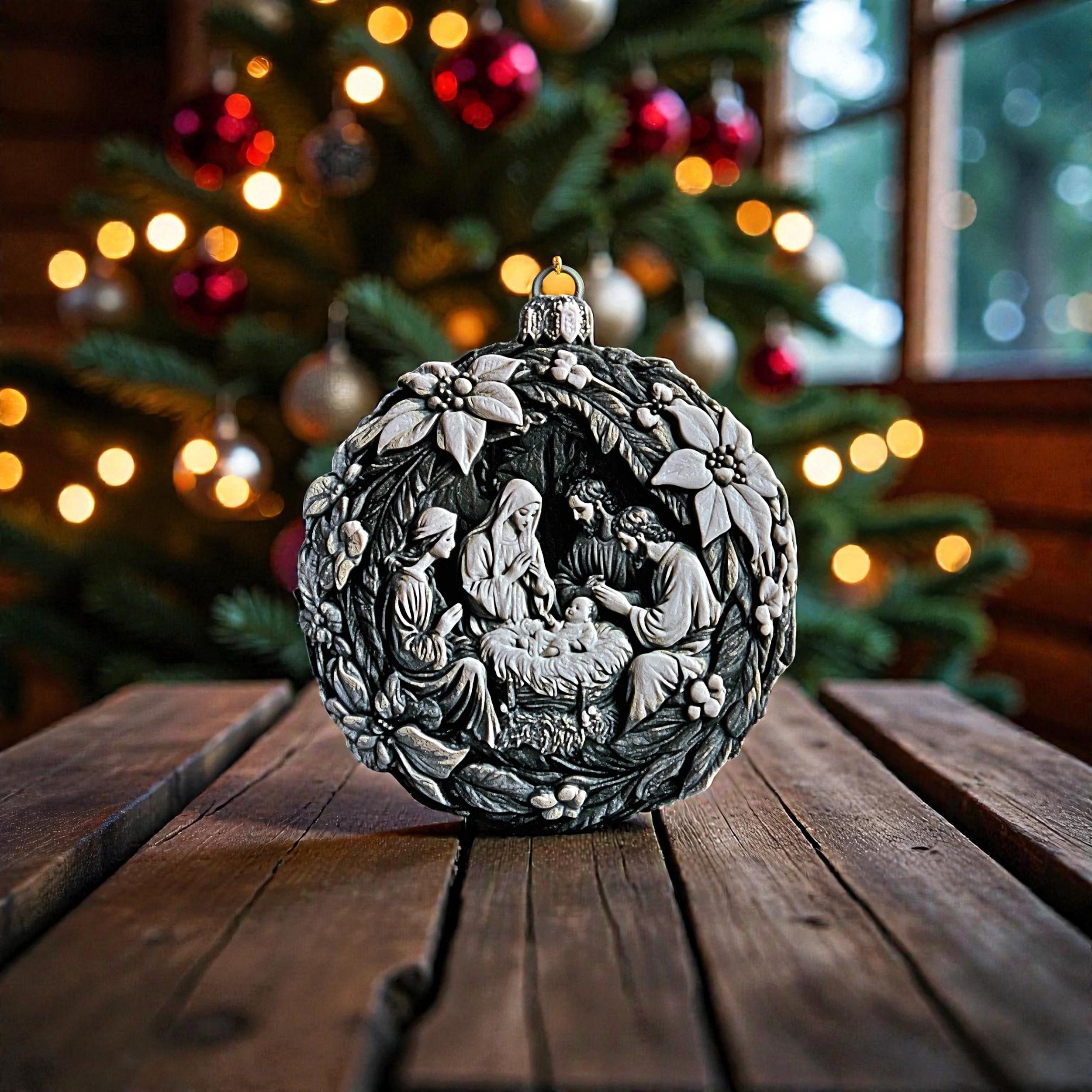 Nativity Christmas Ornament Holy Family Decoration Religious Display Modern Scene Tree Hanging Gift Christian Holiday Minimalist Design