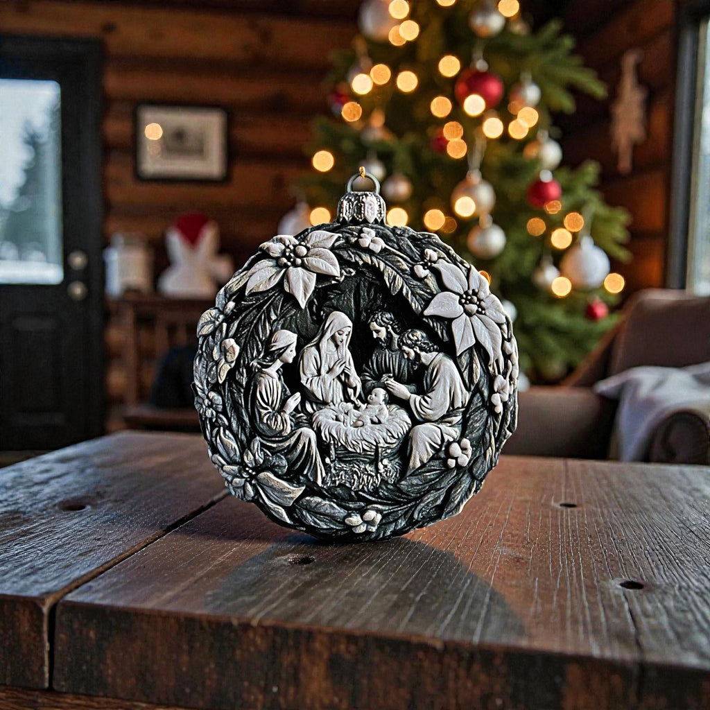Nativity Christmas Ornament Holy Family Decoration Religious Display Modern Scene Tree Hanging Gift Christian Holiday Minimalist Design