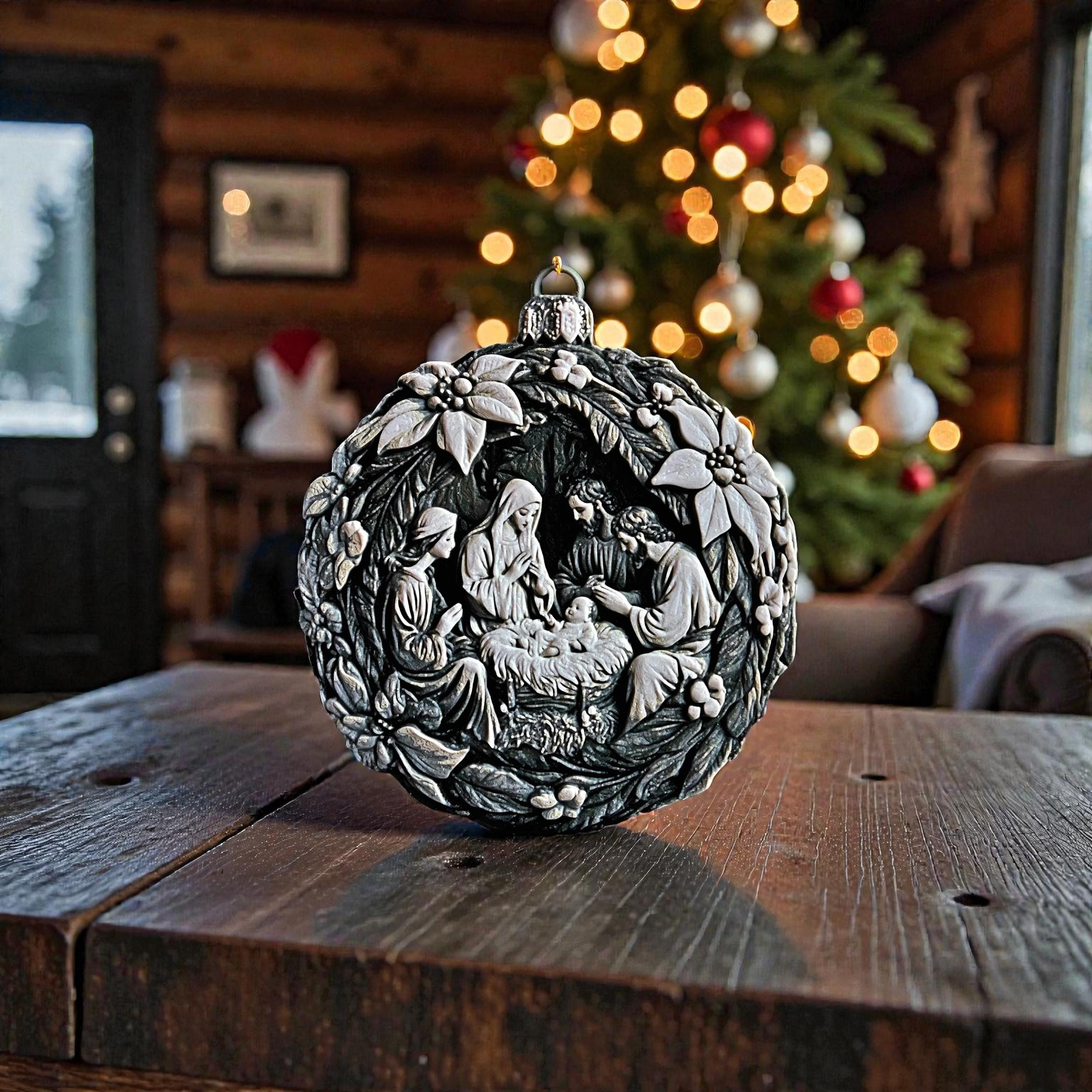 Nativity Christmas Ornament Holy Family Decoration Religious Display Modern Scene Tree Hanging Gift Christian Holiday Minimalist Design