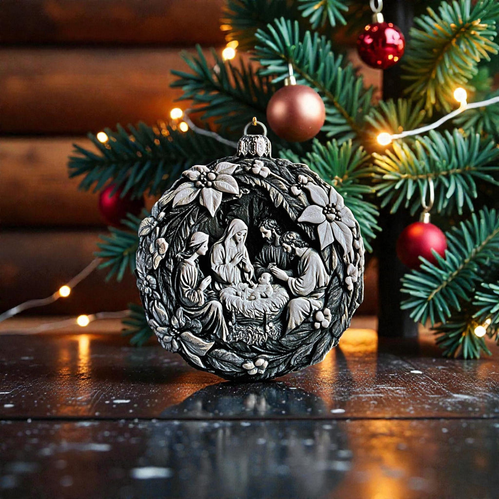 Nativity Christmas Ornament Holy Family Decoration Religious Display Modern Scene Tree Hanging Gift Christian Holiday Minimalist Design