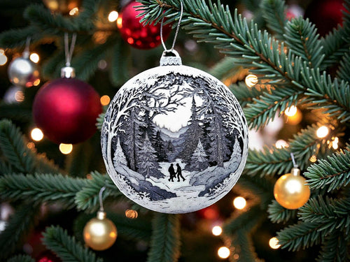 Christmas  Ornament Hand in Hand Snow Landscape Holiday Decoration Tree Bauble hand in hand Windows Pine Trees Festive Display Traditional Design Hanging Decoration Seasonal Decor Premium Quality 3D Printed Gift Red