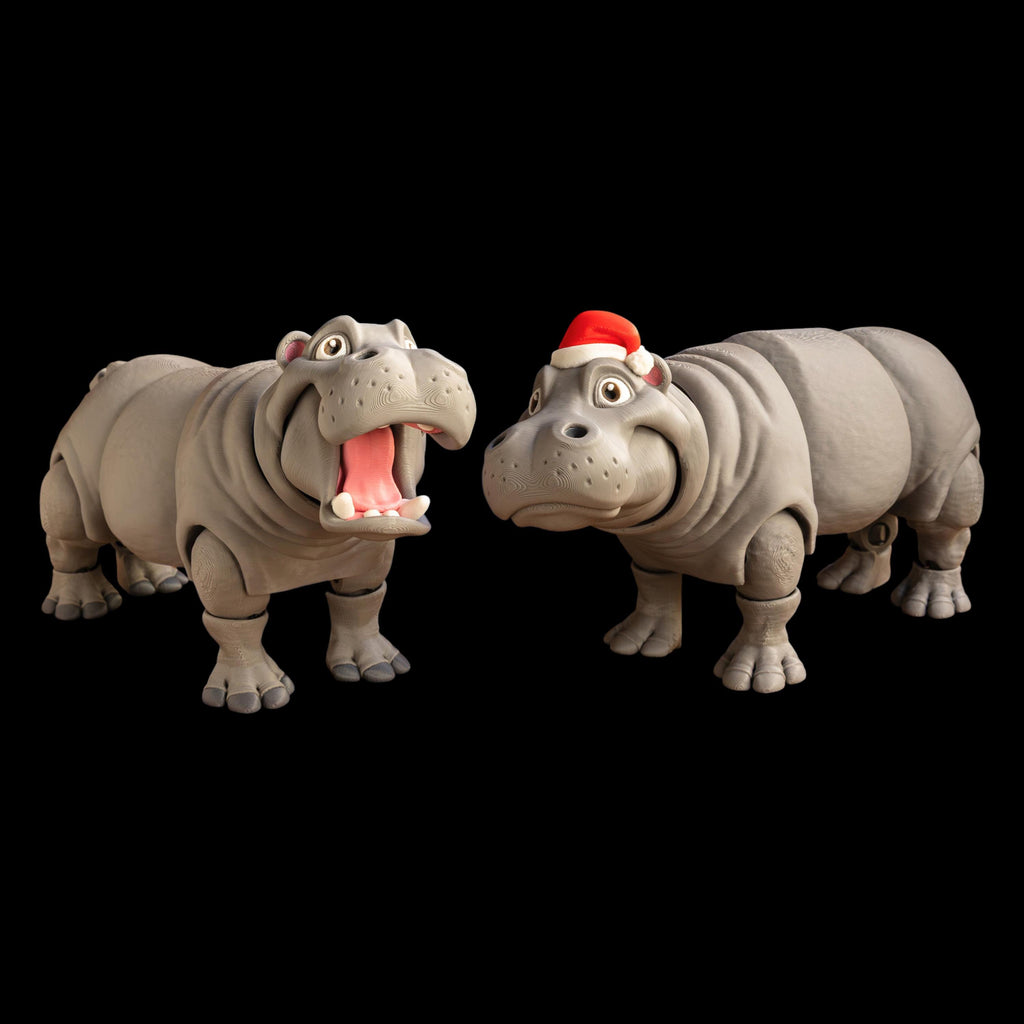 Articulated Hippo Figure Desk Decoration Toy Animal Collection Display Item Holiday Decor Santa Hat 3 different sizes Small, Medium ,Large