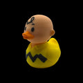 3D Printed Design Yellow Duck Figure Charlie Brown Character Zigzag Pattern Detail Waterproof Floating Toy PLA Premium Material One Piece Construction Smooth Finish Collectible Display Item Desk Accessory Bathroom Decor Small Miniature Size