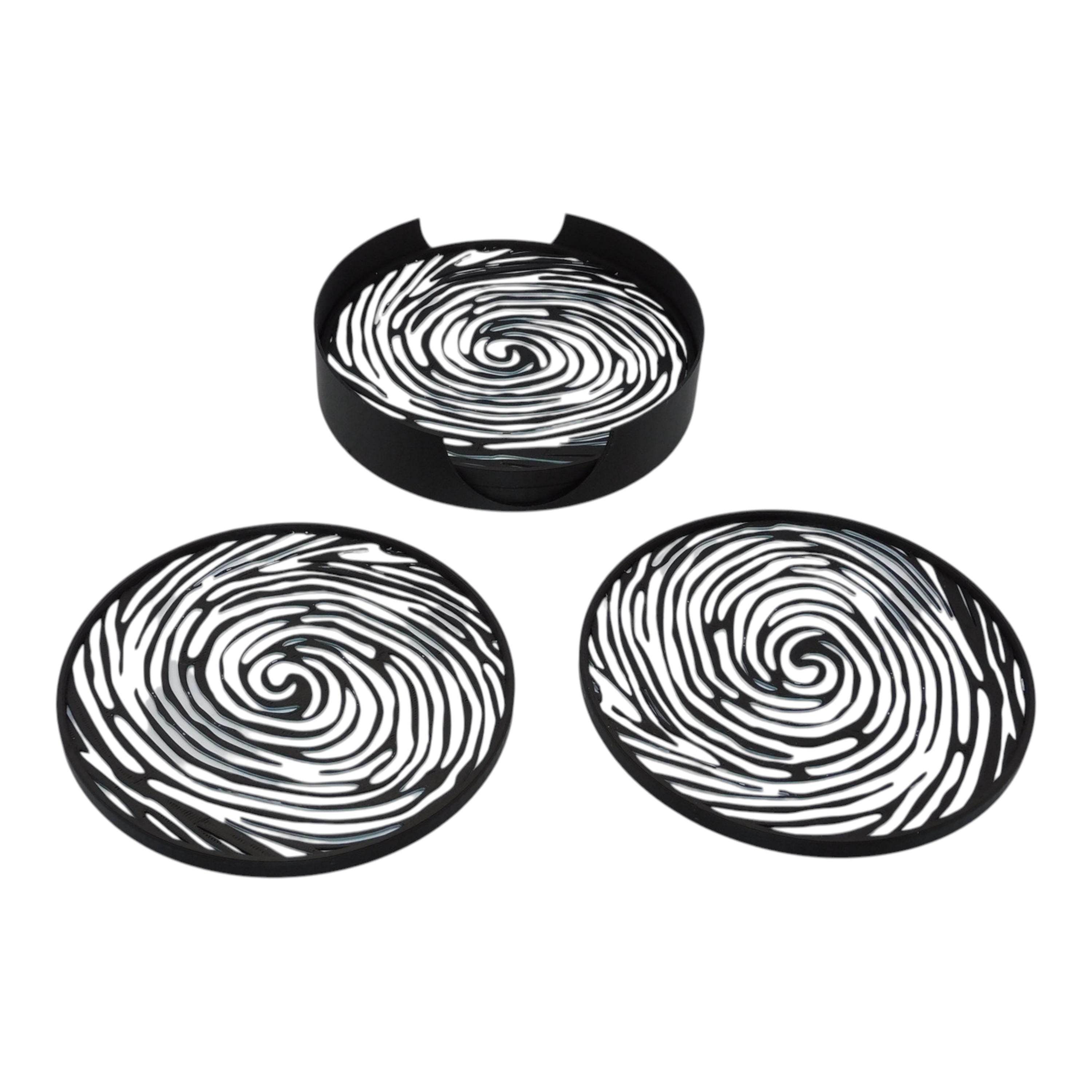 Fingerprint Coaster, Officer Desk Decor, Academy Graduation Present, Black White Forensic Artwork