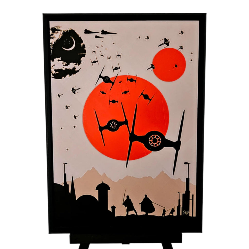 Star Wars Inspired Desk Ornament Sci-Fi DeathStar TIE Fighter Orange Sunset