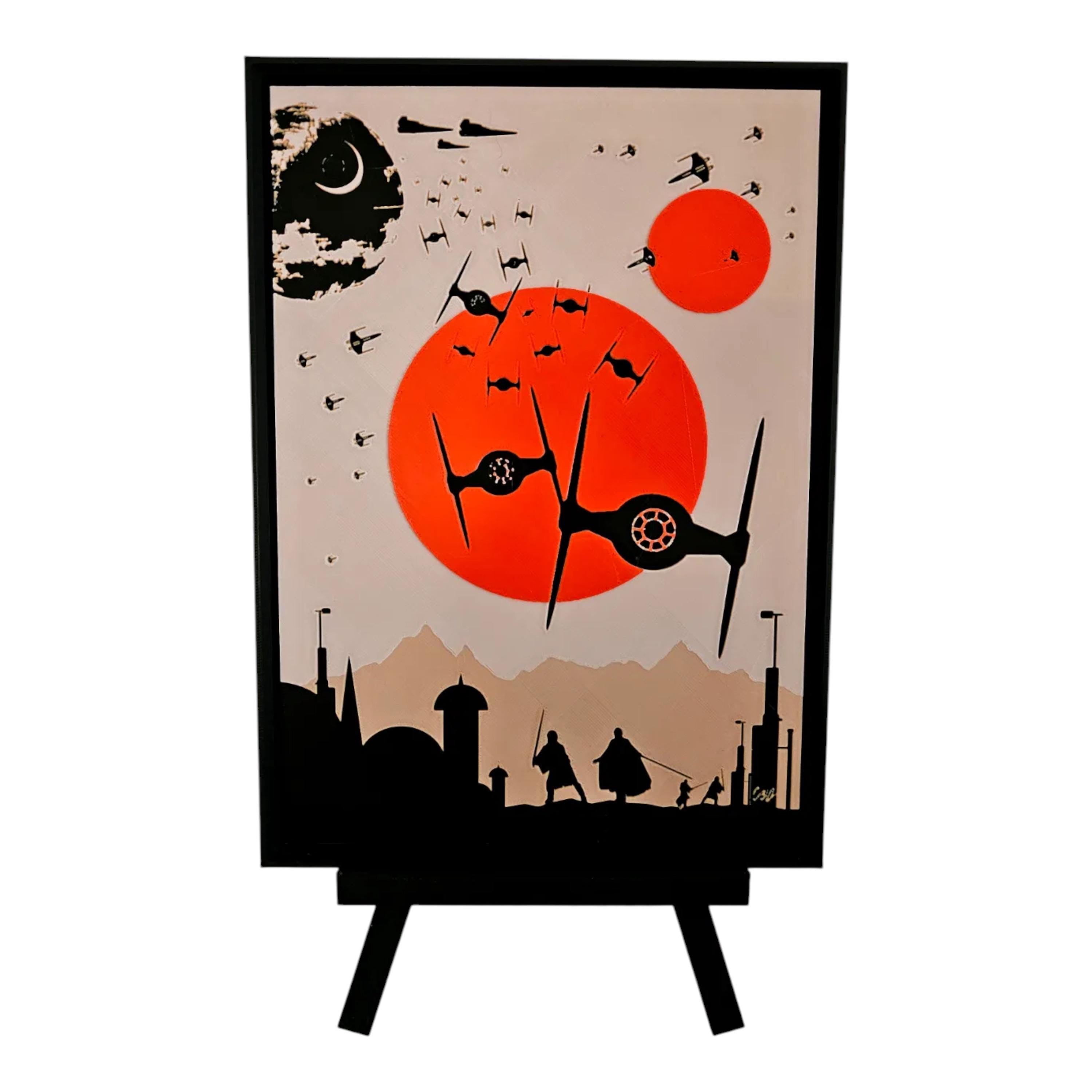 Star Wars Inspired Desk Ornament Sci-Fi DeathStar TIE Fighter Orange Sunset