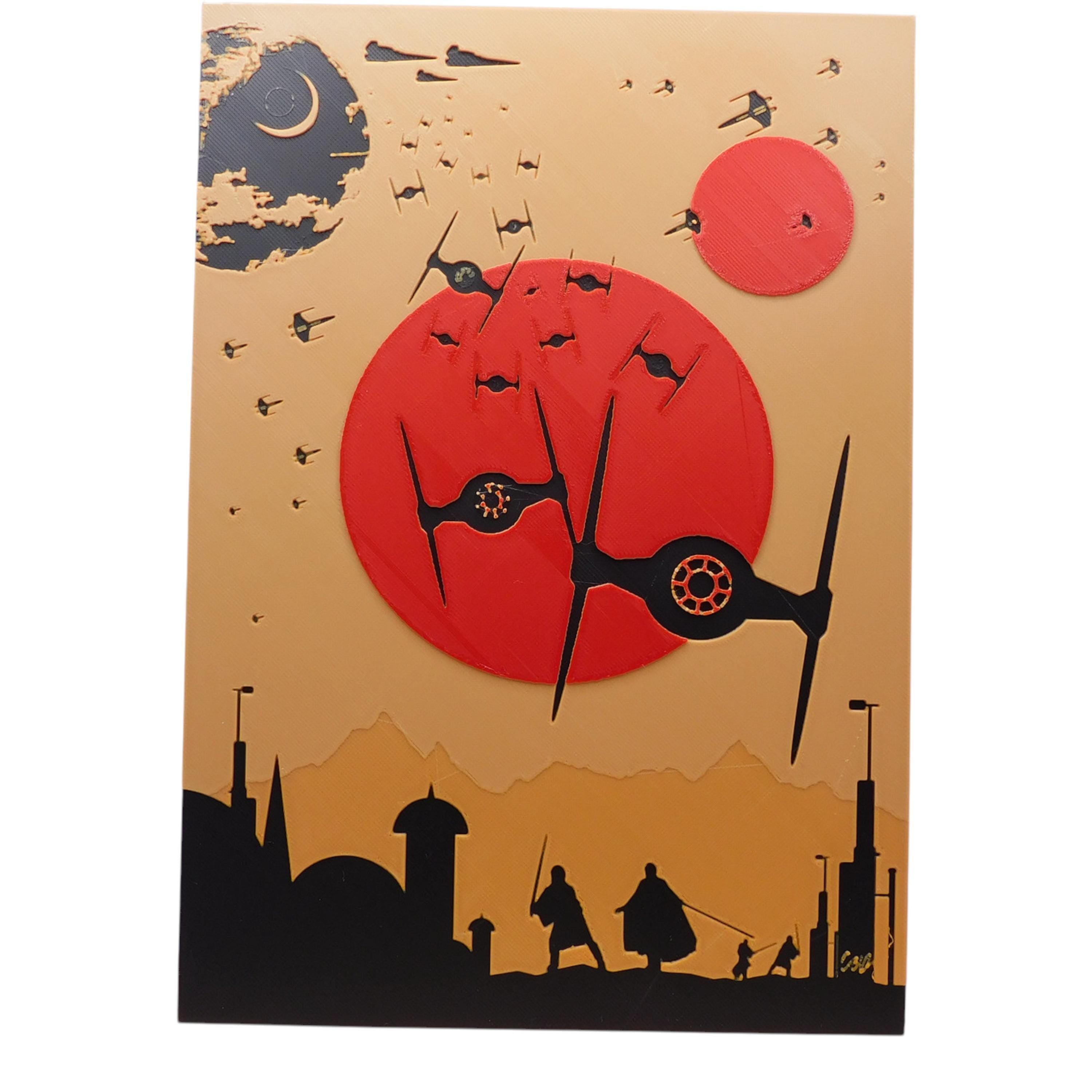 Star Wars Inspired Desk Ornament Sci-Fi DeathStar TIE Fighter Orange Sunset