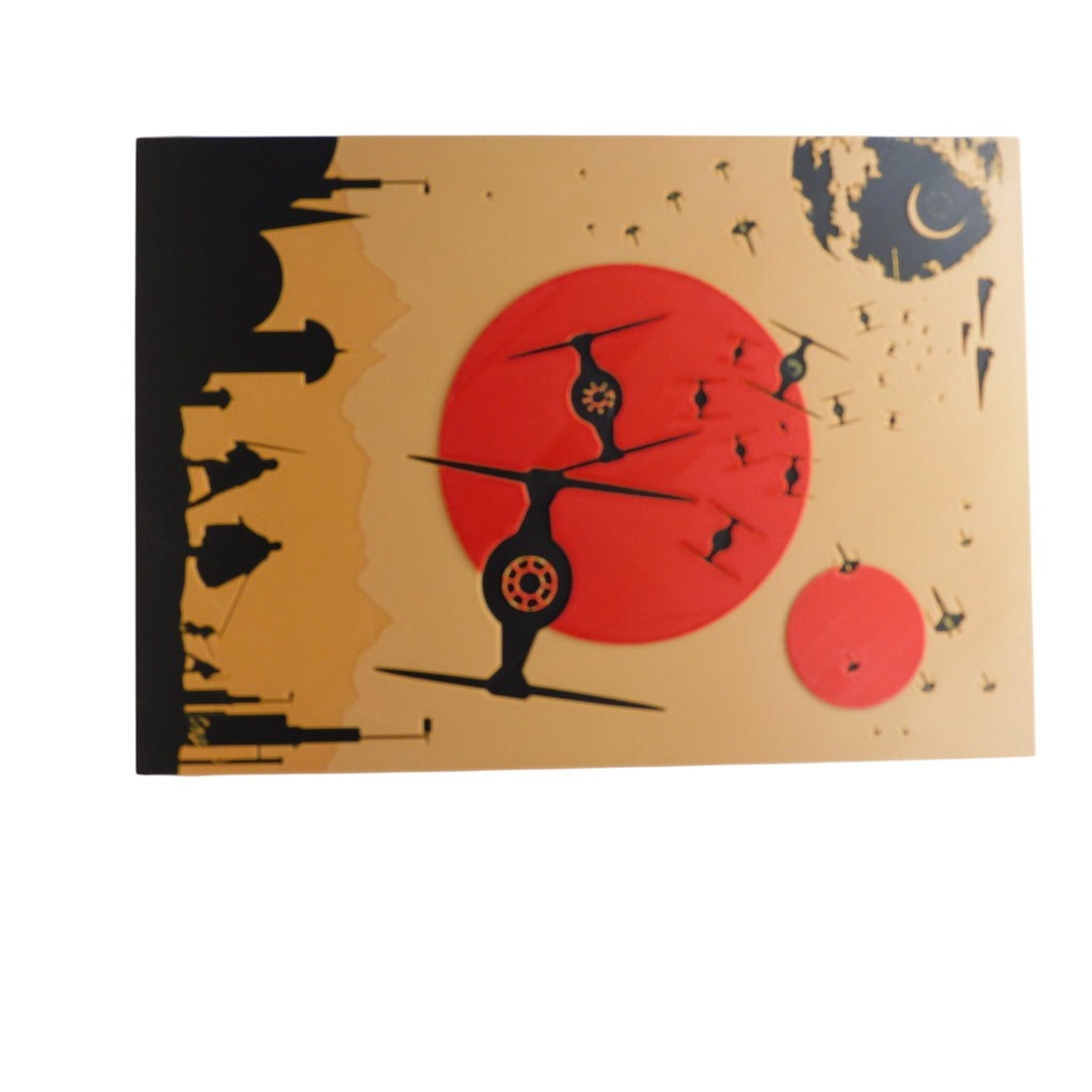 Star Wars Inspired Desk Ornament Sci-Fi DeathStar TIE Fighter Orange Sunset
