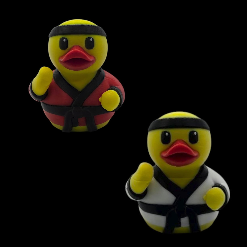 Karate Duck Figurine, 3D Printed Martial Arts Decor in Red or Black Uniform - JM Designs