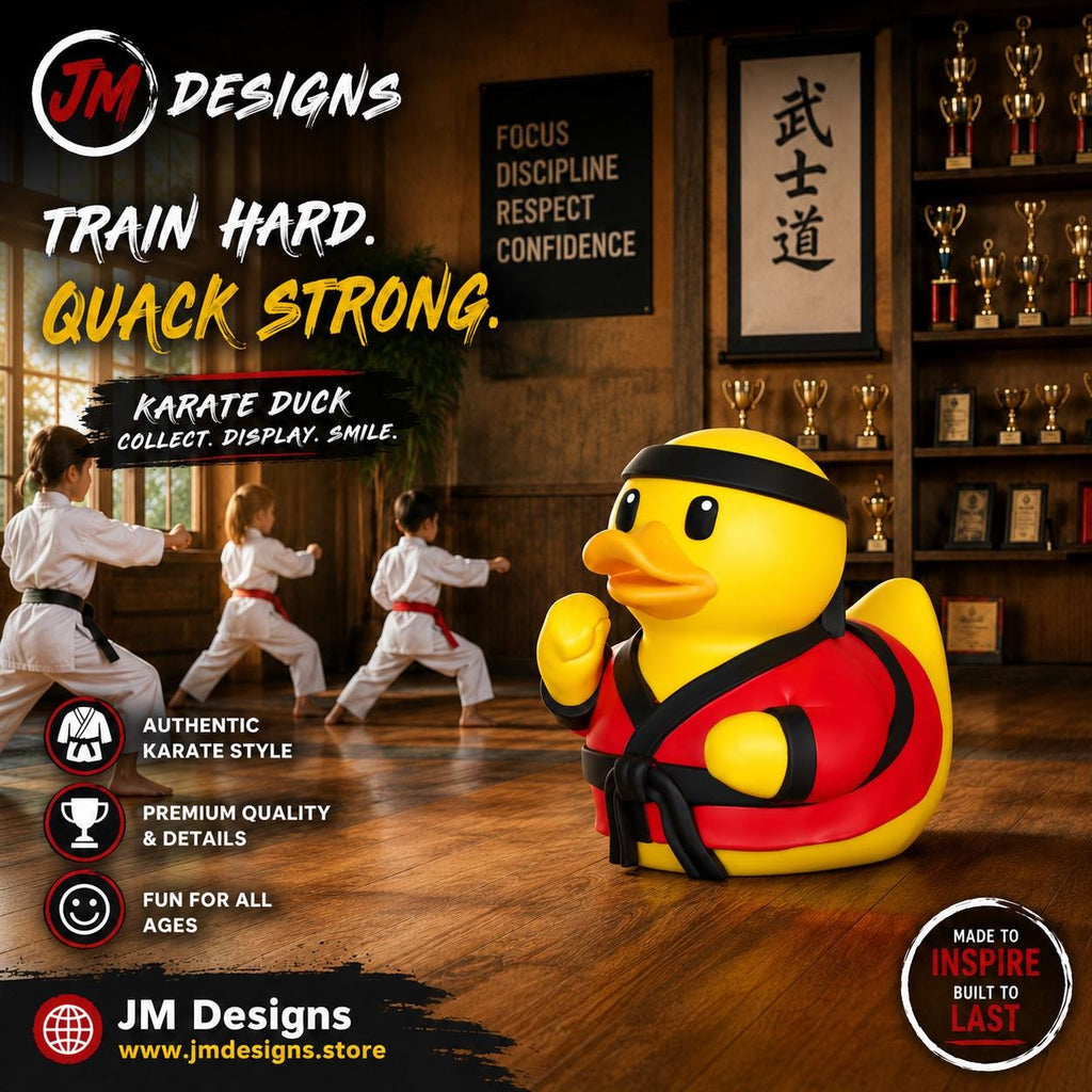 Karate Duck Figurine, 3D Printed Martial Arts Decor in Red or Black Uniform - JM Designs