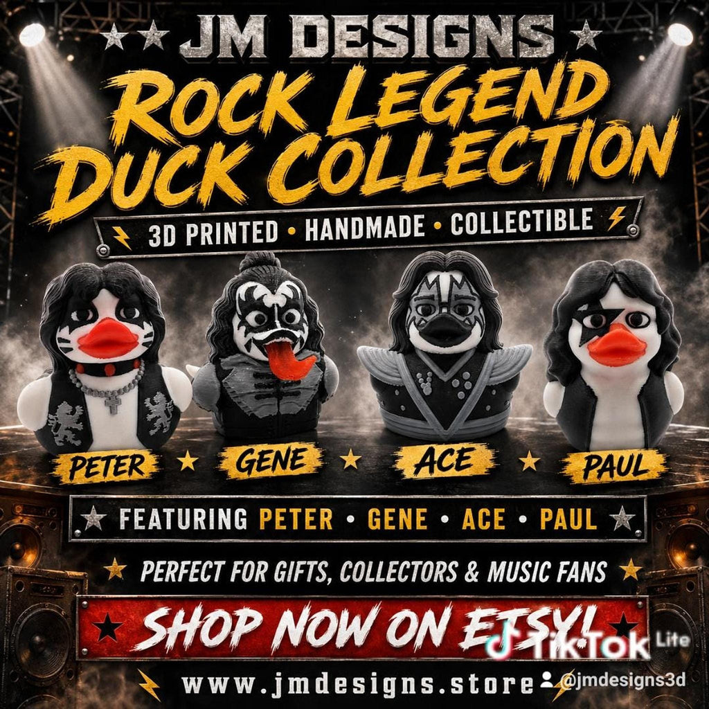 Kiss Duck Figurine, 3D Printed Collectible with Iconic Rock Star Design - JM Designs