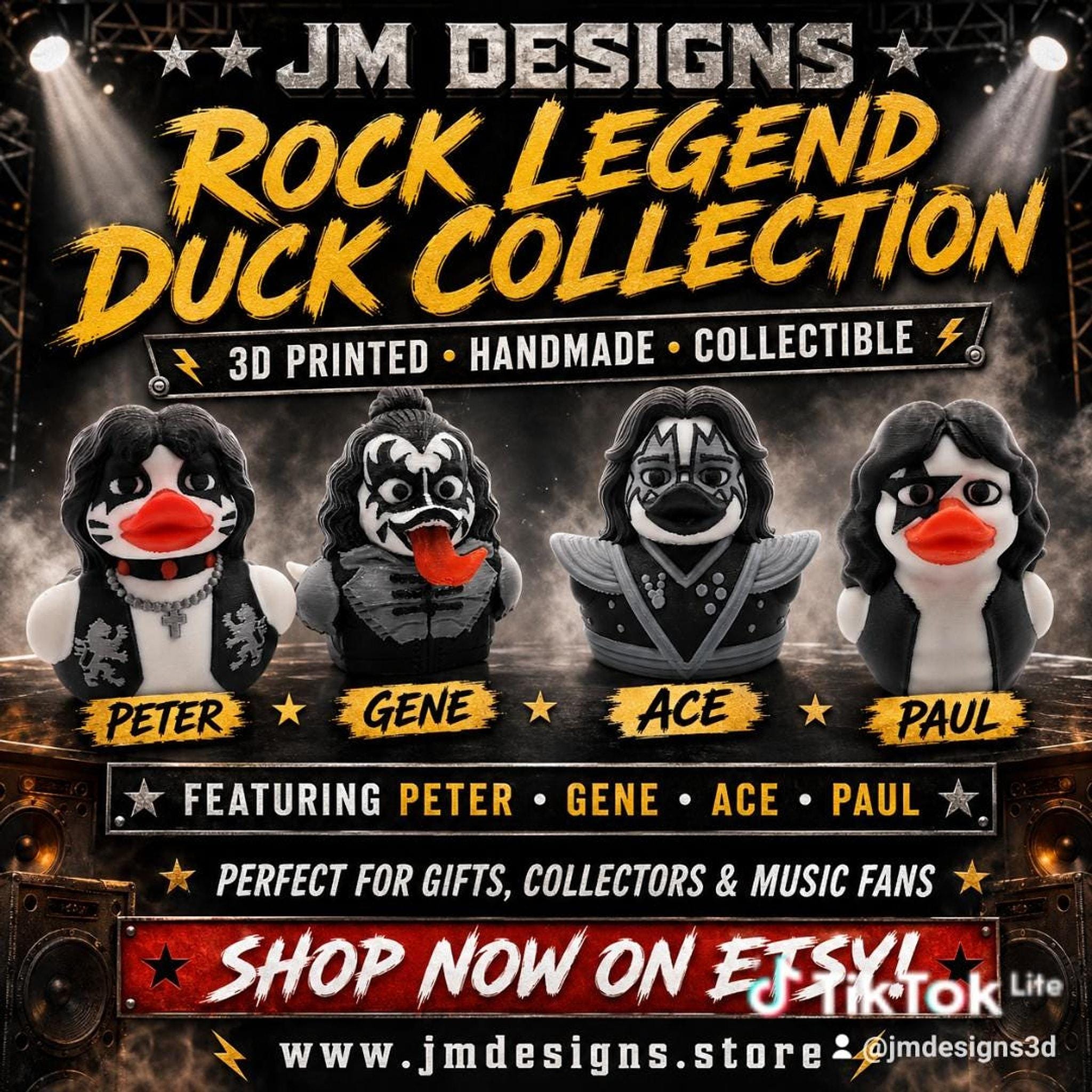 Kiss Duck Figurine, 3D Printed Collectible with Iconic Rock Star Design - JM Designs
