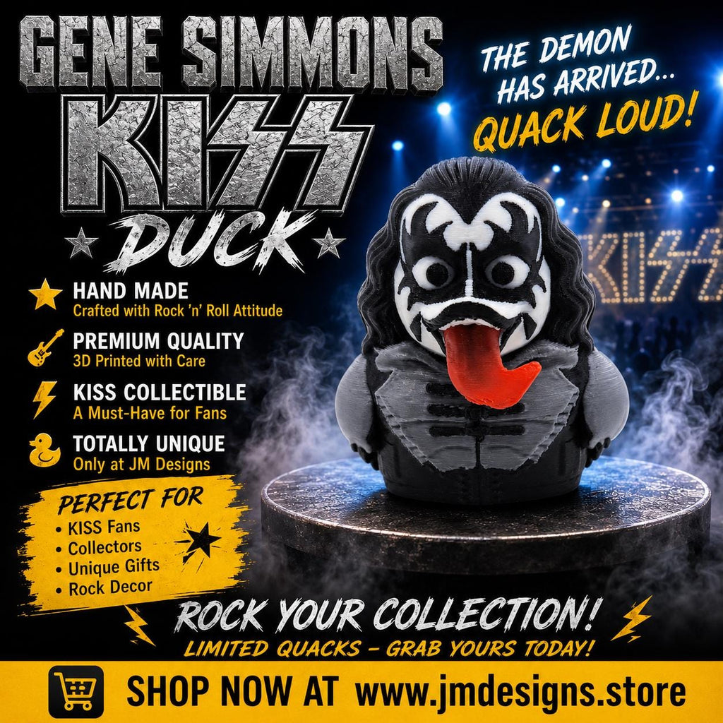 Kiss Inspired Duck Figurine Display Item For Collector Band Decoration Desk Accessory Black White Rock Statue Shelf - JM Designs