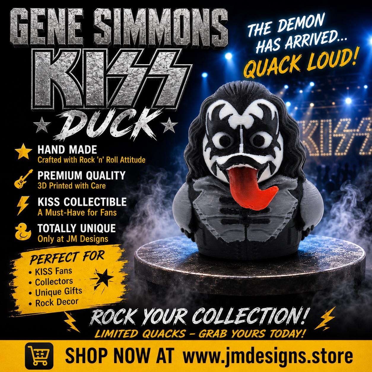 Kiss Inspired Duck Figurine Display Item For Collector Band Decoration Desk Accessory Black White Rock Statue Shelf - JM Designs