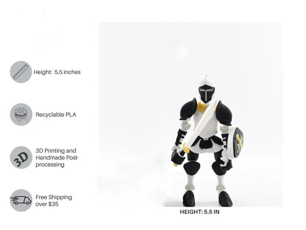 Knight Action Figure: Custom 3D Printed Medieval Toy with Articulated Joints - JM Designs
