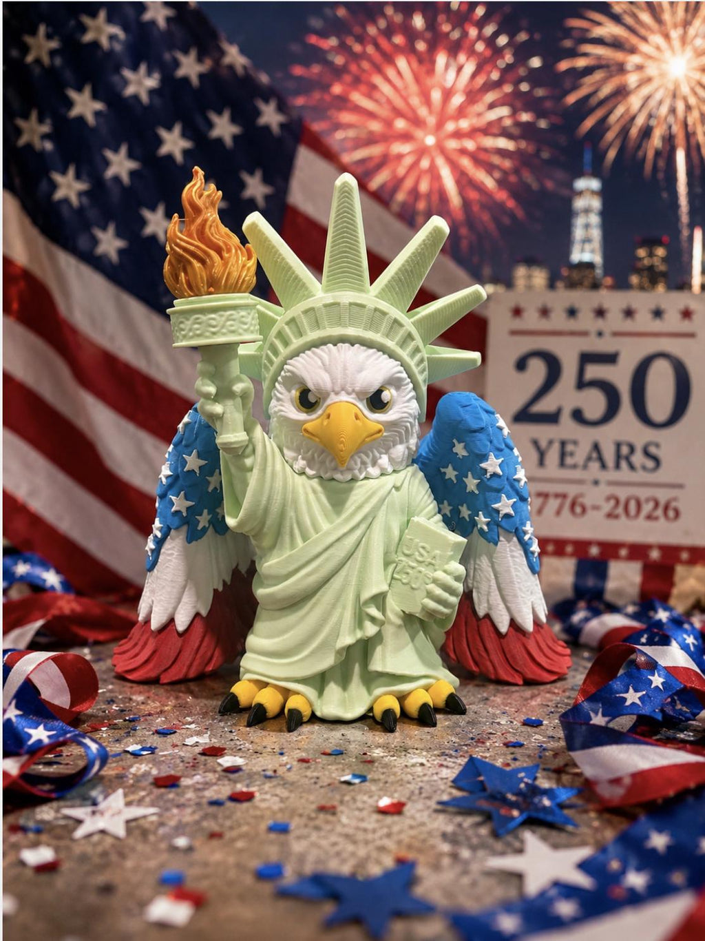 Liberty Eagle 250th Anniversary Limited Edition 3d Printed Desk Pal Standing Tall Patriotic Americana Flag Wing American Independence Day - JM Designs
