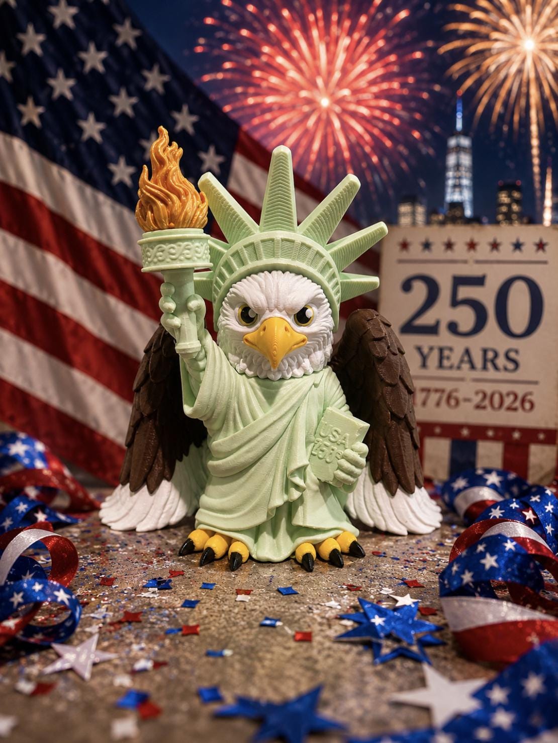 Liberty Eagle 250th Anniversary Limited Edition 3d Printed Desk Pal Standing Tall Patriotic Americana Flag Wing American Independence Day - JM Designs