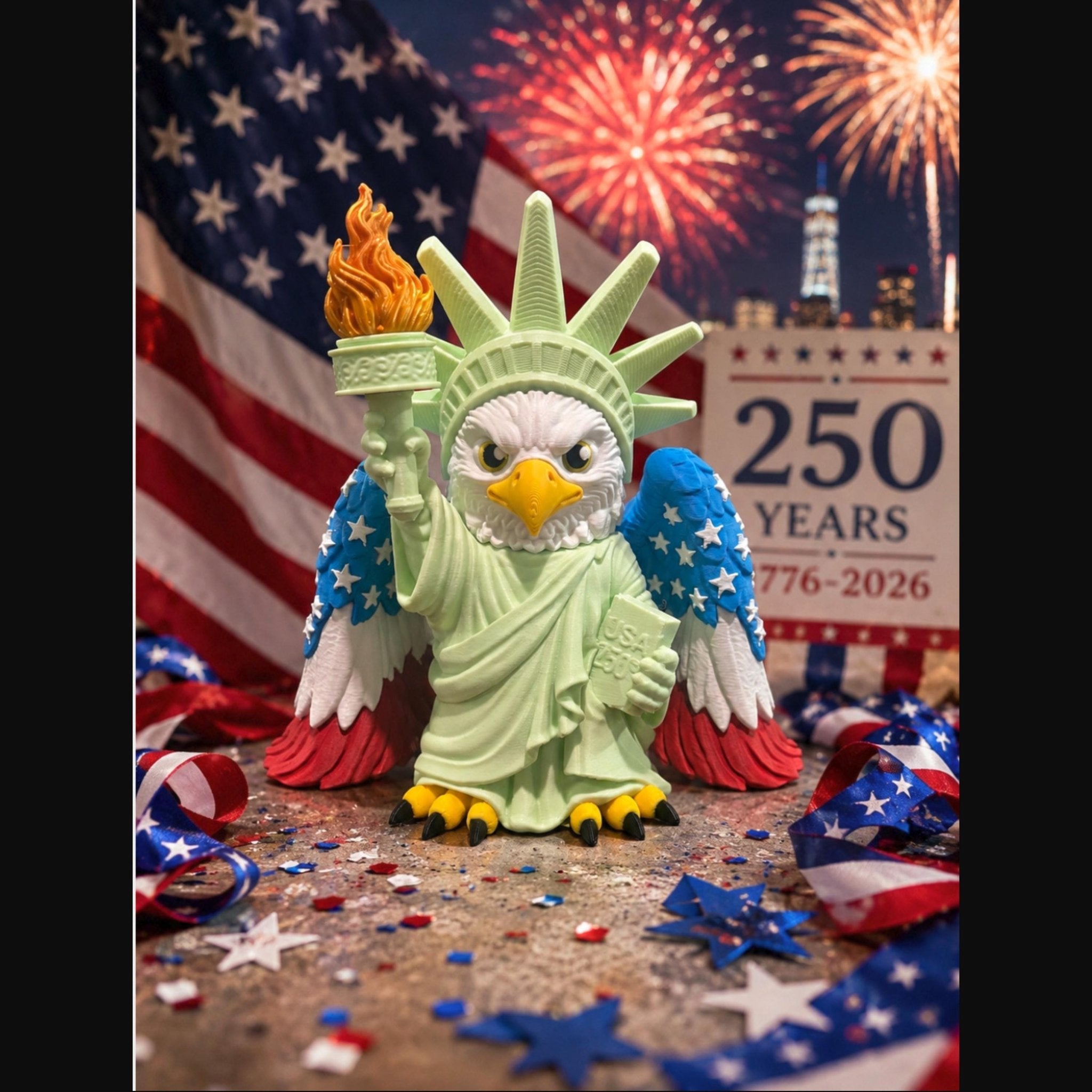 Liberty Eagle 250th Anniversary Limited Edition 3d Printed Desk Pal Standing Tall Patriotic Americana Flag Wing American Independence Day - JM Designs