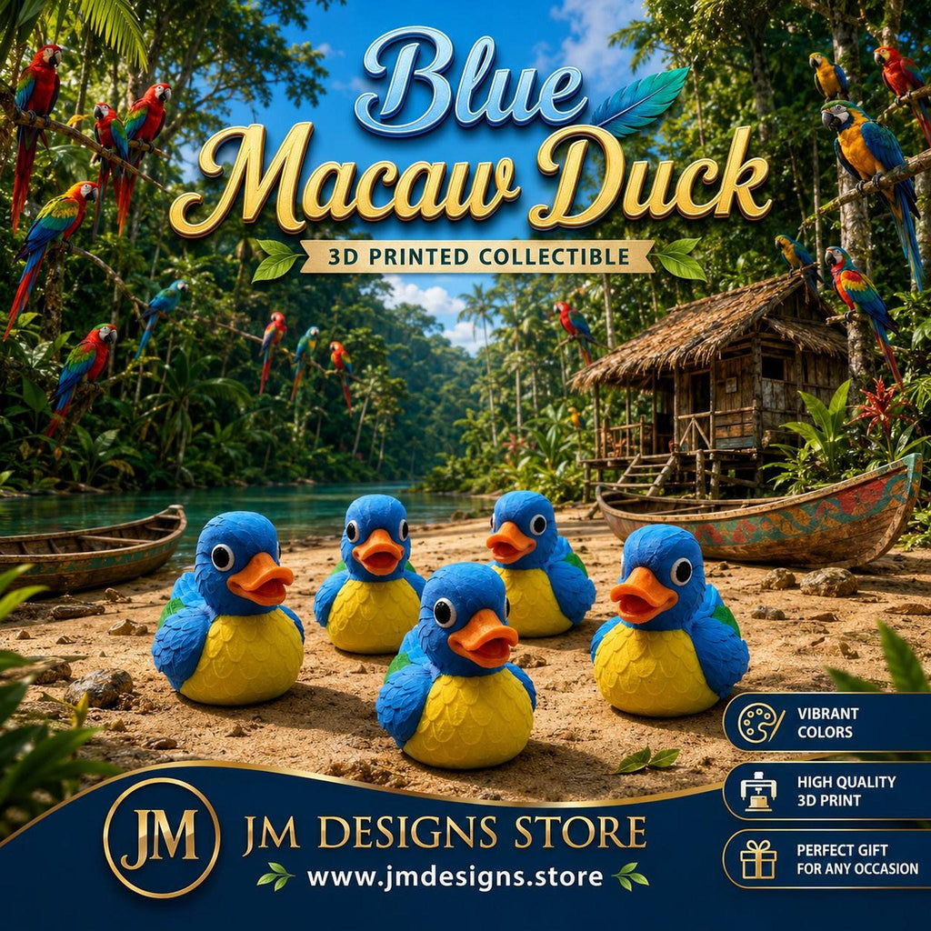 Macaw Duck Figurine, 3D Printed Tropical Bird Decoration in Colorful Designs - JM Designs