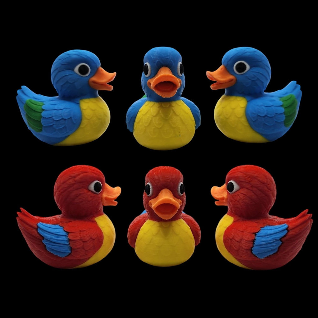 Macaw Duck Figurine, 3D Printed Tropical Bird Decoration in Colorful Designs - JM Designs