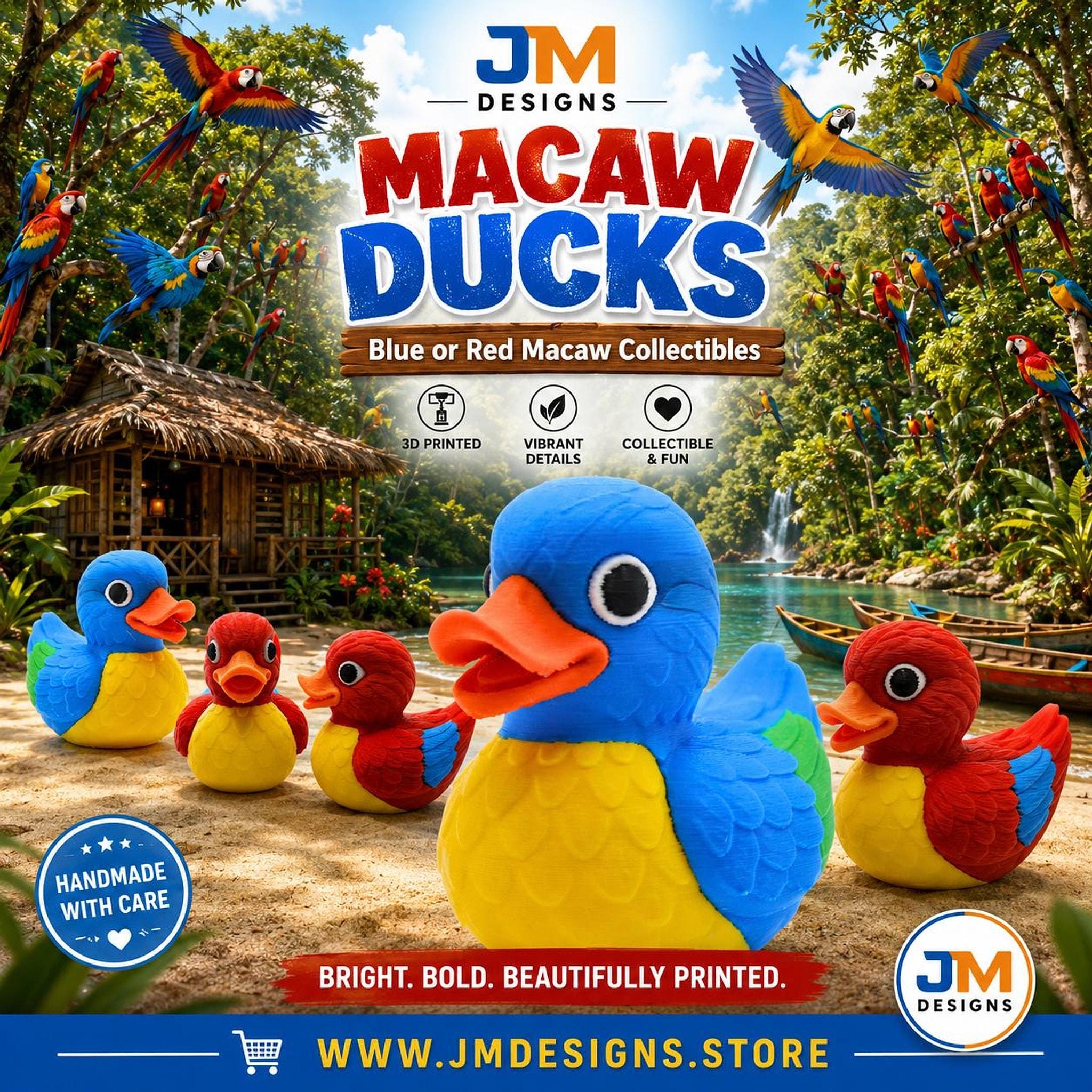 Macaw Duck Figurine, Colorful 3D Printed Tropical Bird Collectible - JM Designs