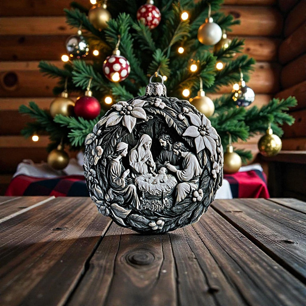 Nativity Ornament with Holy Family Scene, Modern Christmas Decor for Tree Hanging - JM Designs