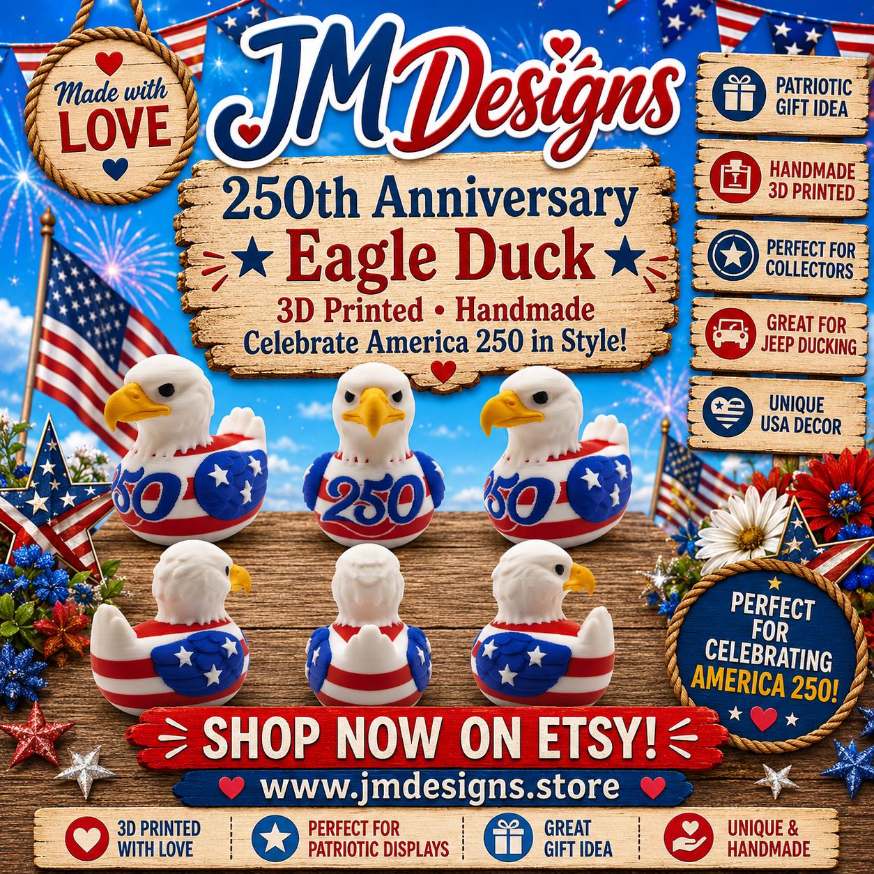 Patriotic Duck 250th Anniversary Celebration Jeep Ducking Cruise Line Collectible 4th Of July - JM Designs