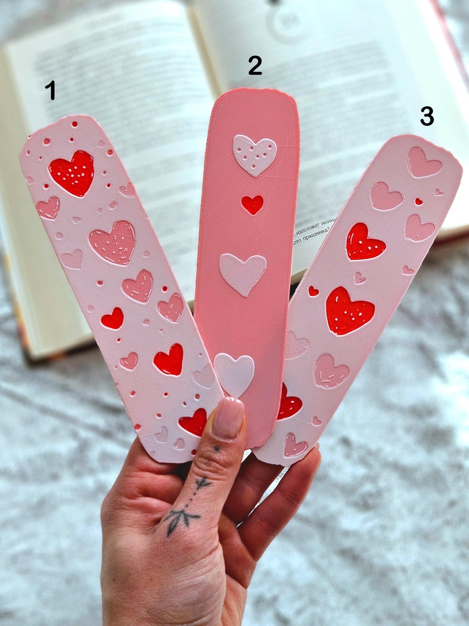Pink Heart Bookmark Set, 3D Printed Book Lover Accessory - JM Designs