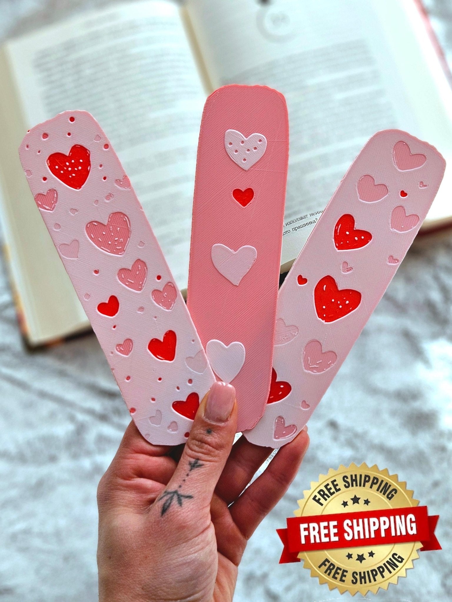 Pink Heart Bookmark Set: 3D Printed Valentines Gift - JM Designs