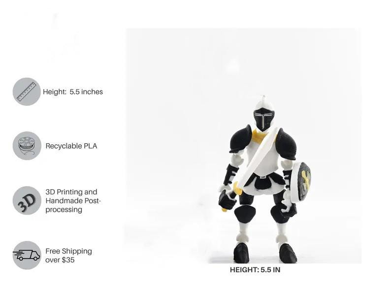Posable Knight Action Figure: 3D Printed Medieval Figurine - JM Designs