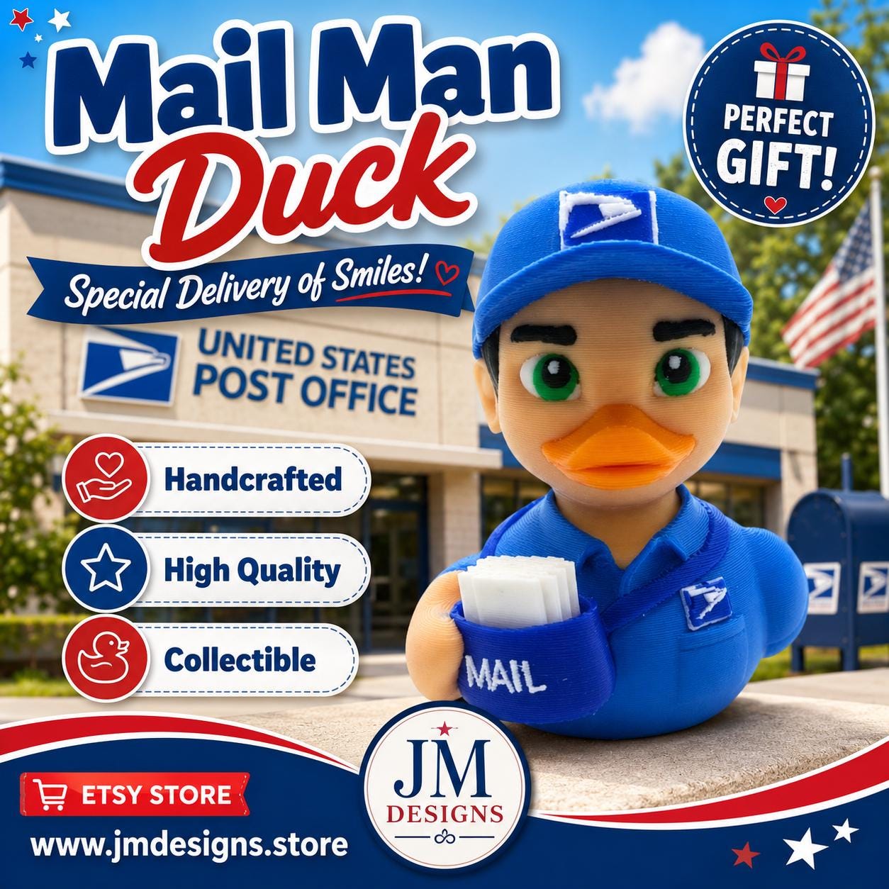 Postal Worker Gift Mail Carrier Appreciation Present Desk Buddy Office Decoration Mailman Figurine Duck Collectible Cruise Ship - JM Designs