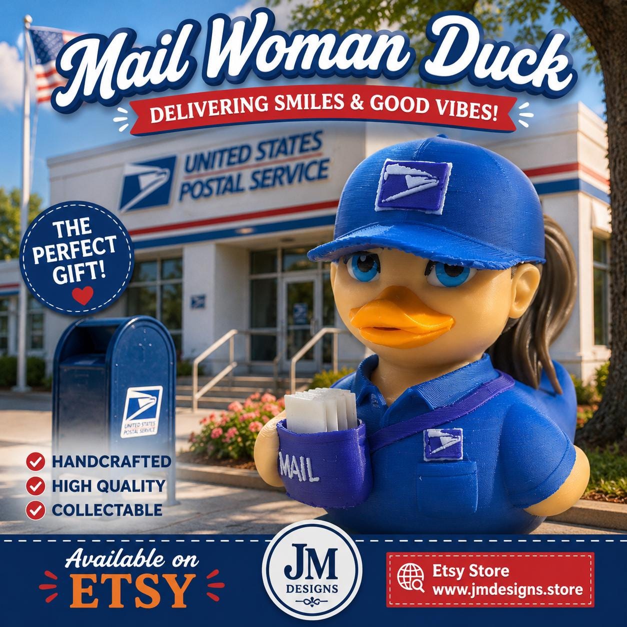 Postal Worker Gift Mail Carrier Appreciation Present Desk Buddy Office Decoration Mailman Figurine Duck Collectible Cruise Ship - JM Designs
