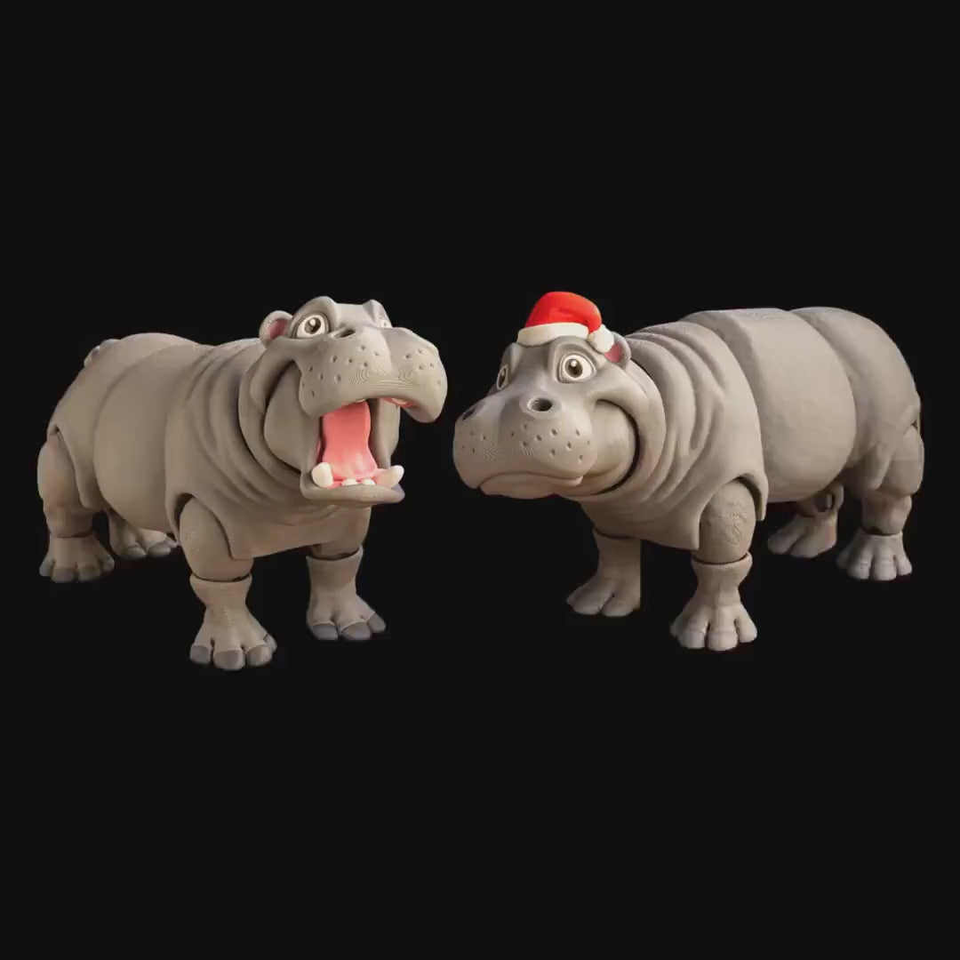 Articulated Hippo Figure, 3D Printed Desk Decoration with Movable Joints
