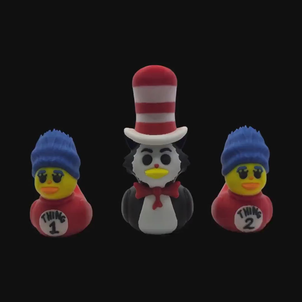 3D Printed Duck Figurine Set, Cat in the Hat and Thing 1 & 2 for Kids Room Display