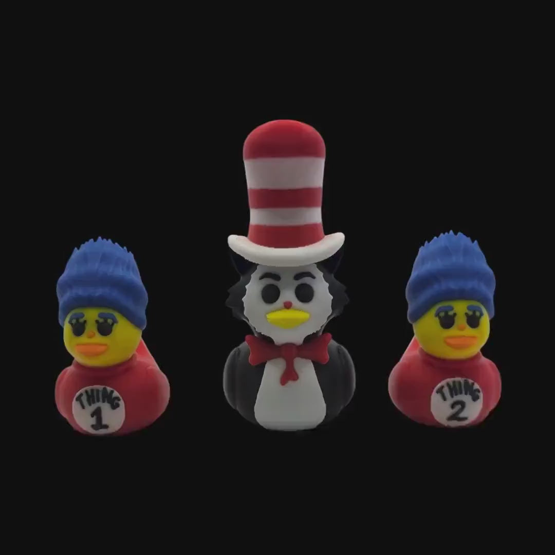 3D Printed Duck Figurine Set, Cat in the Hat and Thing 1 & 2 for Kids Room Display