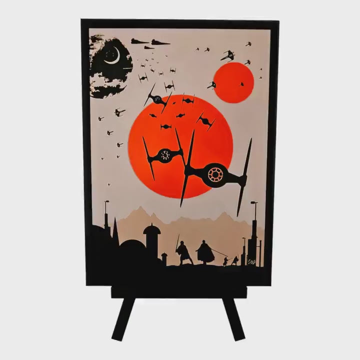 Star Wars Inspired Desk Ornament Sci-Fi DeathStar TIE Fighter Orange Sunset