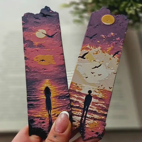 3D Printed Bookmarks Set, Sunset Silhouette in Yellow, Red, White