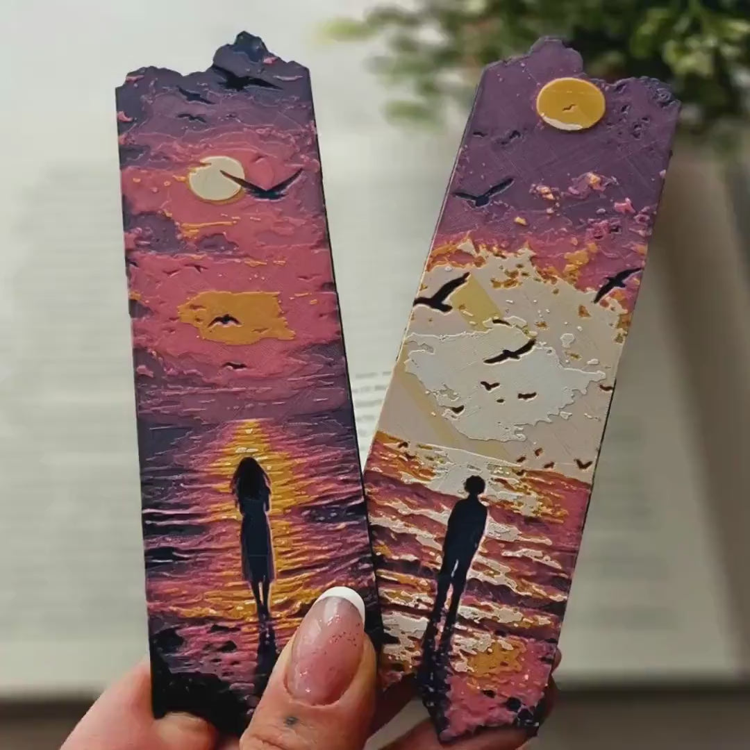 3D Printed Bookmarks Set, Sunset Silhouette in Yellow, Red, White