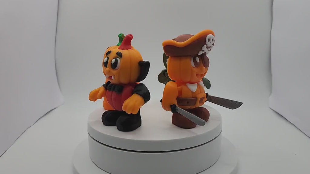 Halloween Pumpkin Character Set, Articulated Dracula and Zombie Figures for Spooky Decor