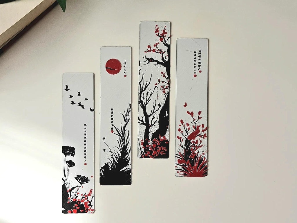 Red Blossom Bookmark Set, 3D Printed Floral with Elegant Design - JM Designs