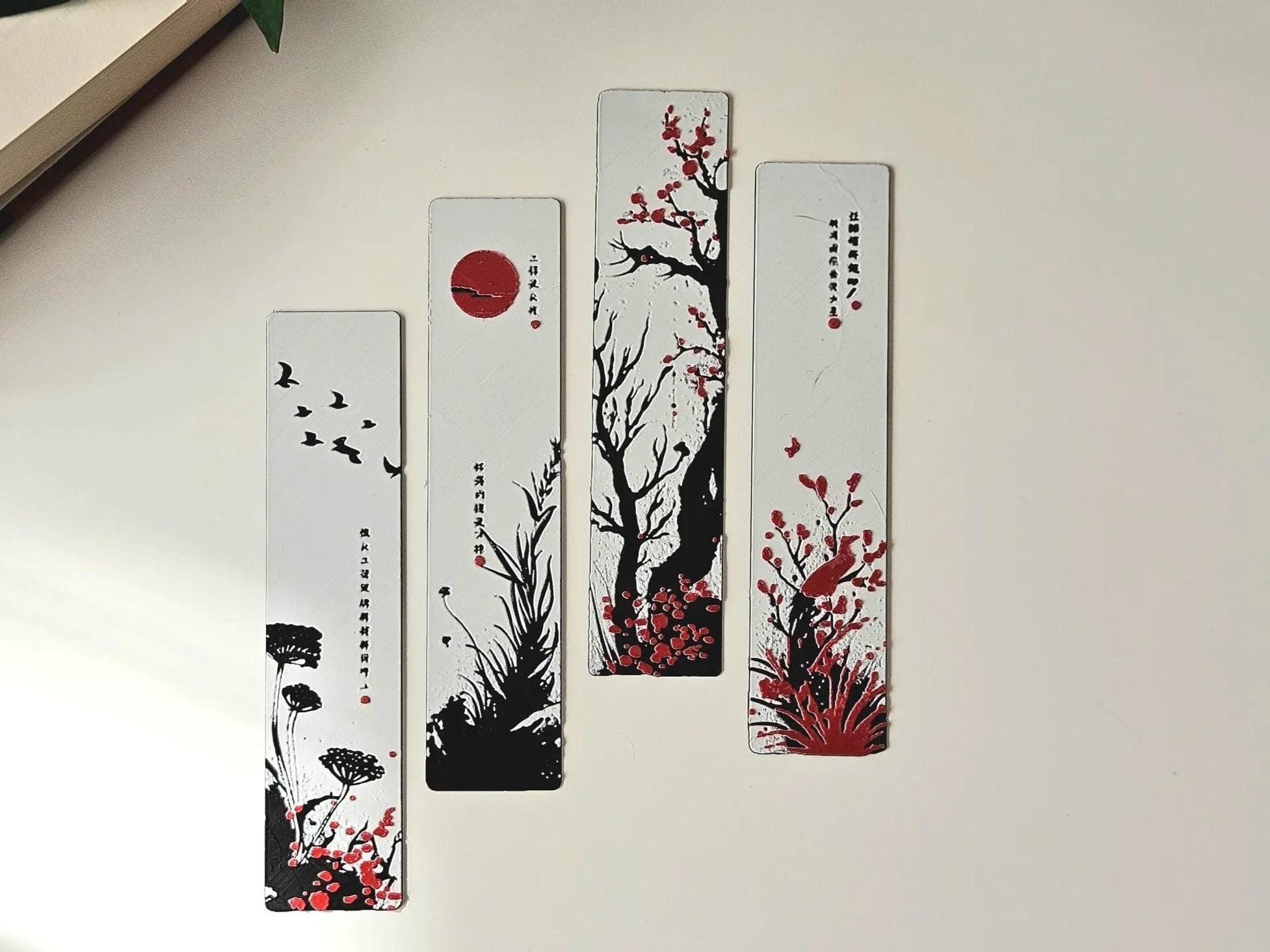Red Blossom Bookmark Set, 3D Printed Floral with Elegant Design - JM Designs