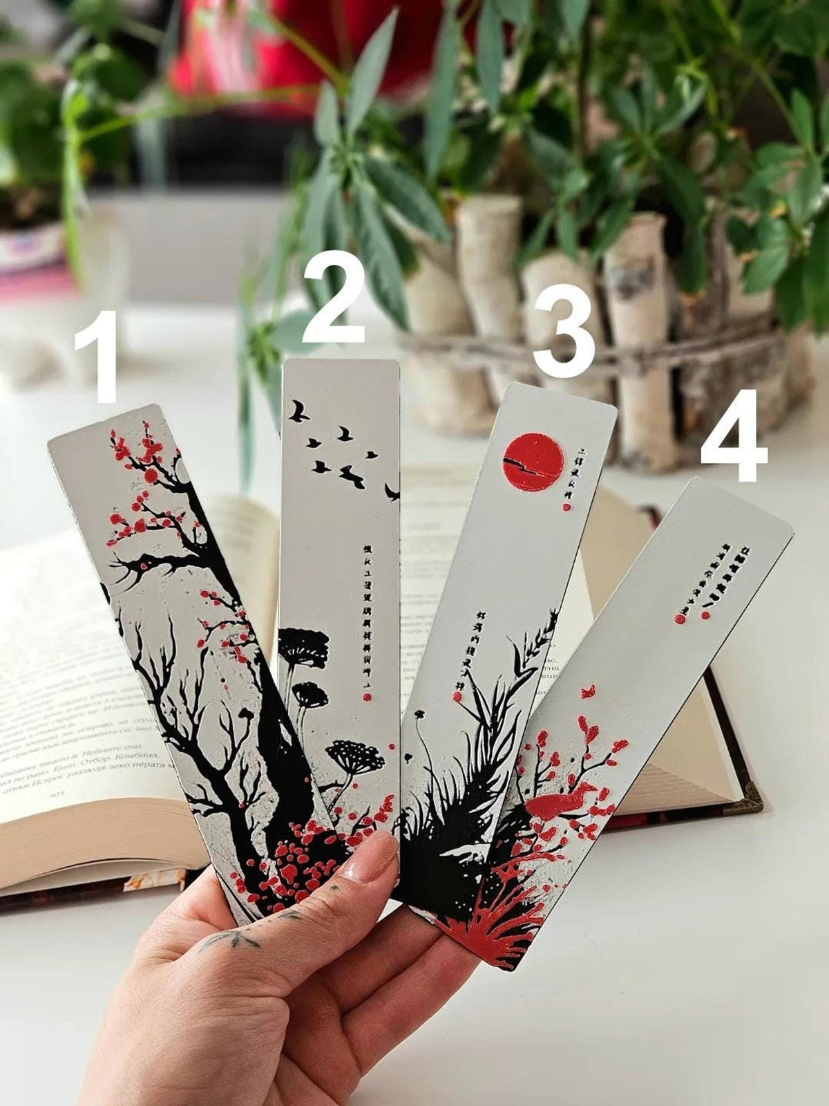 Red Blossom Bookmark Set, 3D Printed Floral with Elegant Design - JM Designs