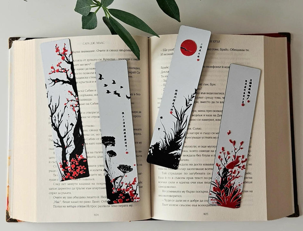 Red Blossom Bookmark Set, 3D Printed Floral with Elegant Design - JM Designs