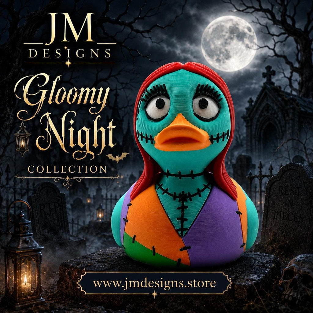 Sally Gothic Duck Figurine, Creepy Skeleton Desk Decor for Halloween - JM Designs